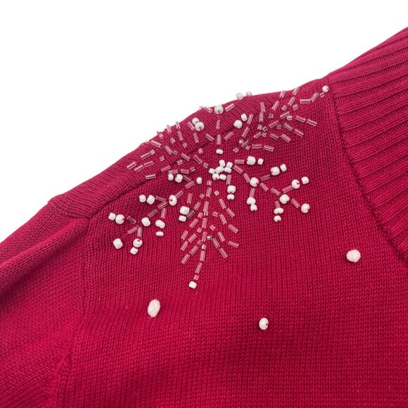 Norm Thompson Womens VTG Red Christmas Snowflake Full Zip Sweater Cardigan Sz L - Picture 4 of 14